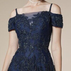 Off Shoulder Navy Evening Party Evening A -Line Shape Prom Dress Gown CD5326